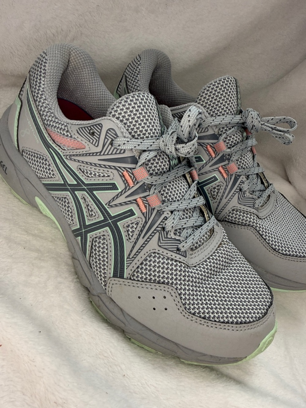 ASICS Gray Running Sneakers with Mint and Pink Accents